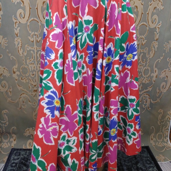 Vintage Floral Midi Full Swing Skirt Size S Colorful Retro Red Green - Picture 2 of 8